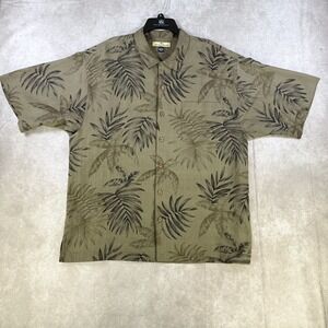 Tommy Bahama Camp Shirt Men XL Olive Green‎ Relax Silk Hawaiian Tropical Palm